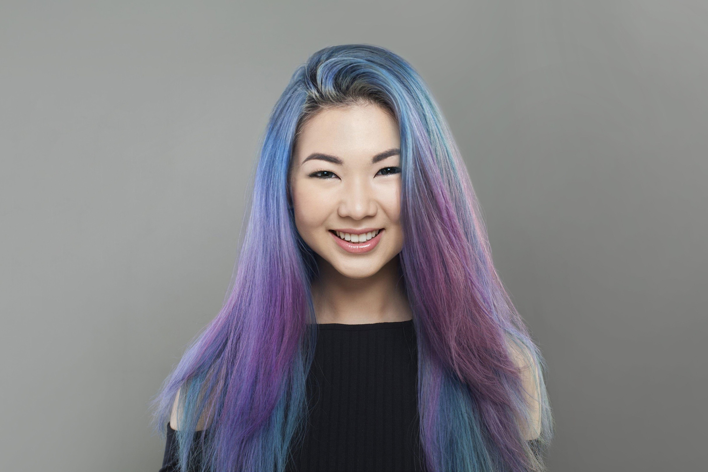 Woman with blue hair